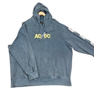 AC/DC Hoodie Mens 2XL Blue Acid Wash Sweatshirt Distressed Live 1978‎ Tour